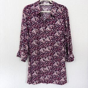Natural Life Womens Twiggy Mini Shirt Dress Size XL Floral Flowy Artsy Dark Red